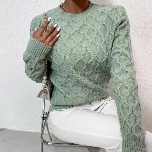 textured pattern sweater trending fall winter chic casual minty green - Picture 4 of 6